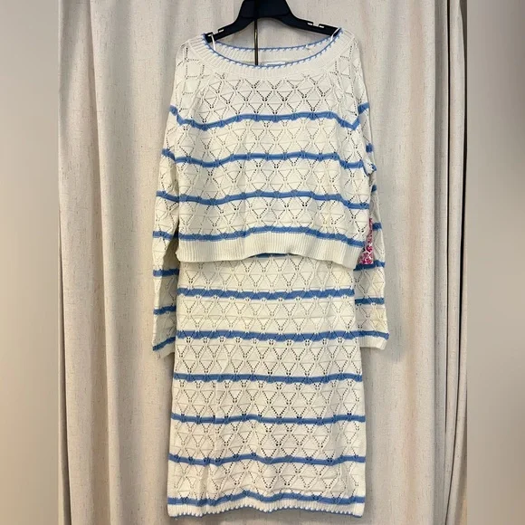 NWT Freshman Blue and White Knit Skirt Set $70 - Picture 7 of 12